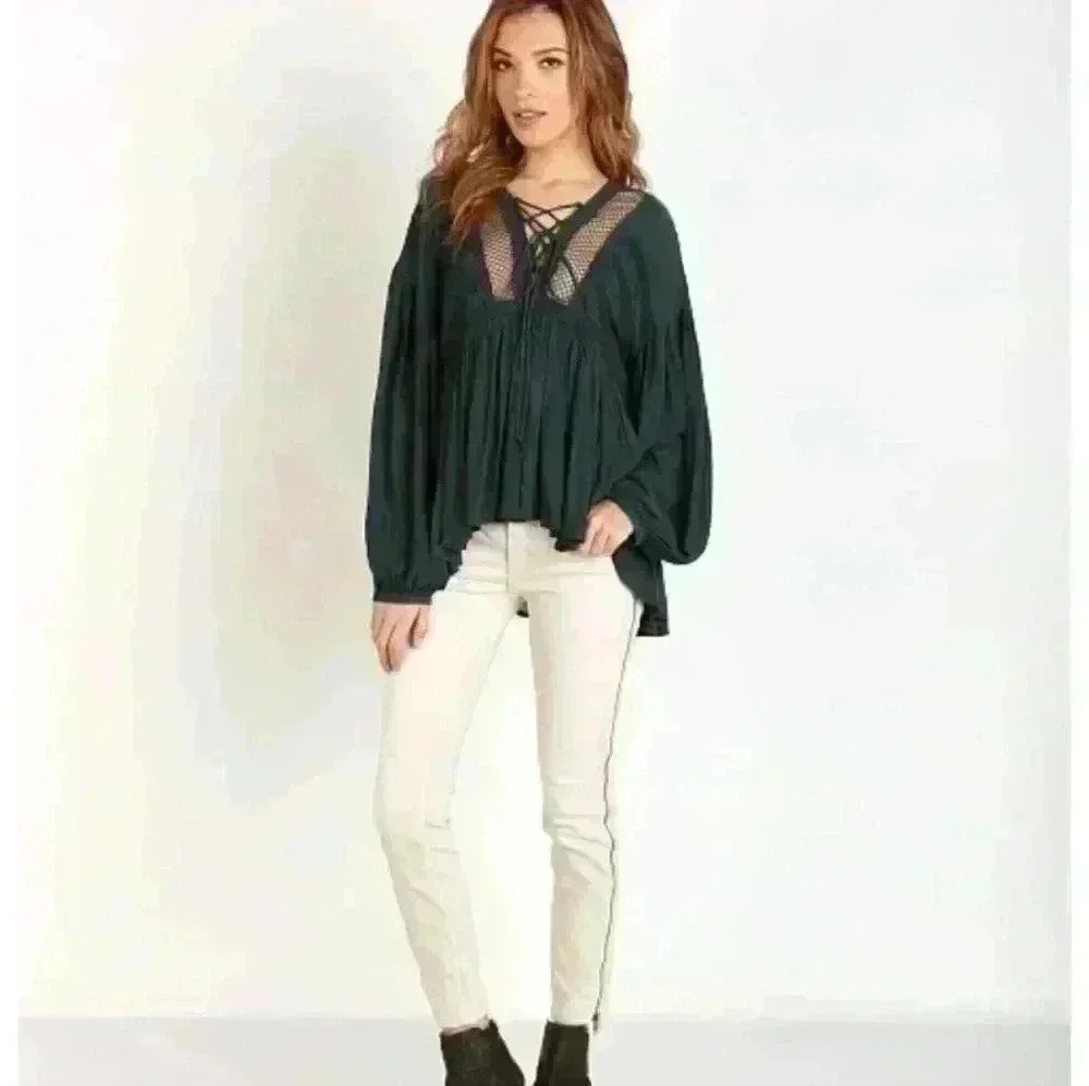 Free People Pebbled Don't Let Go Peasant Top S